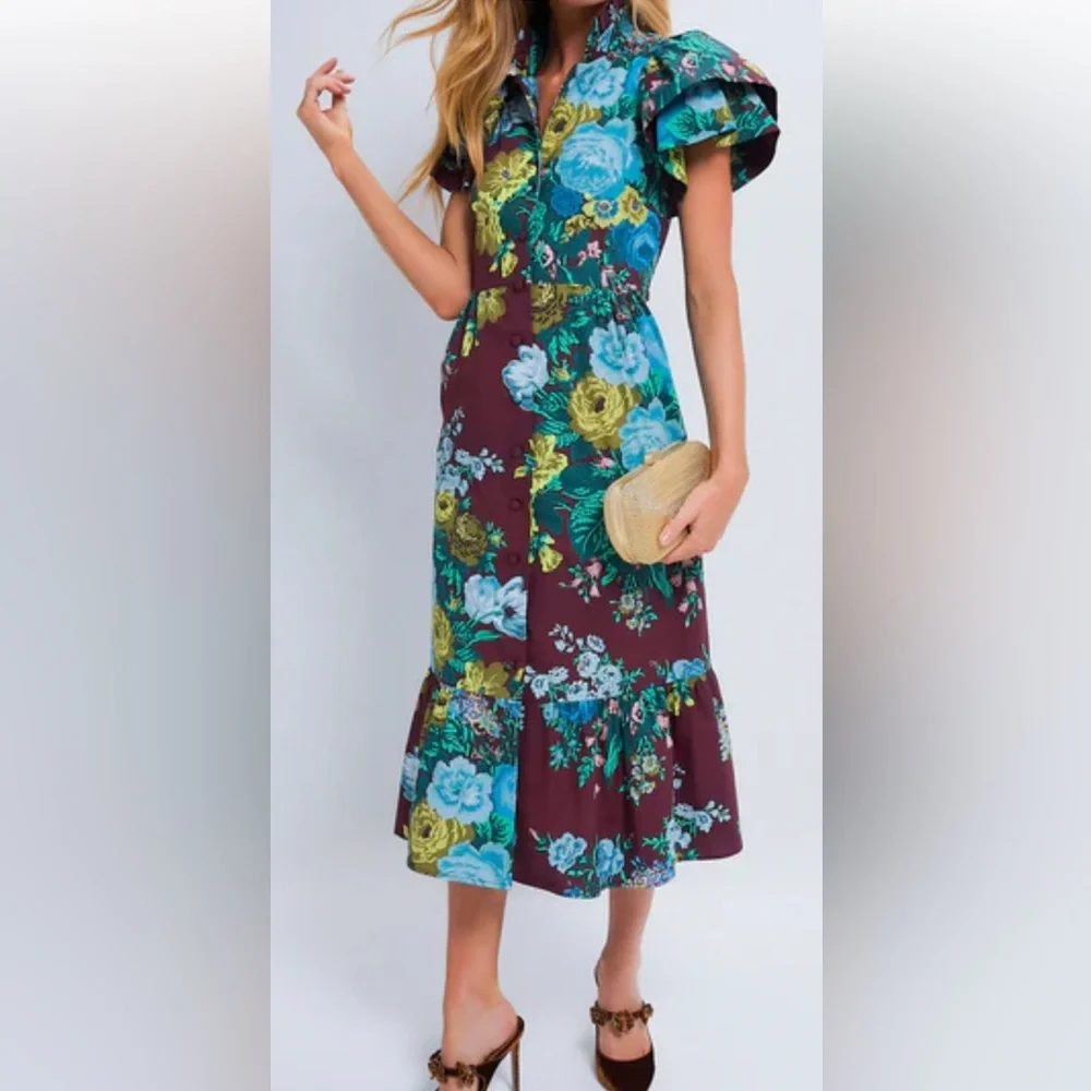 Tuckernuck Floral Alice Dress Oxblood Verdant 100% Cotton M NWT - Picture 2 of 6